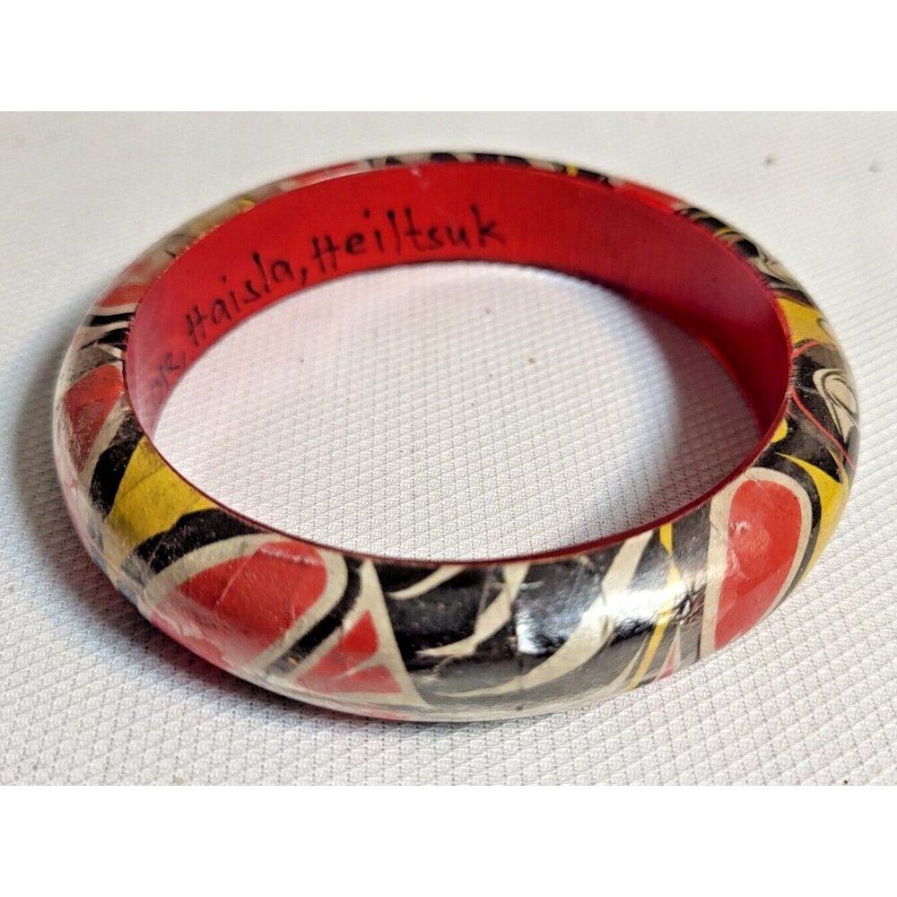 Brown Bear Paul Windsor Haida Wood Signed Bangle Bracelet First Nation